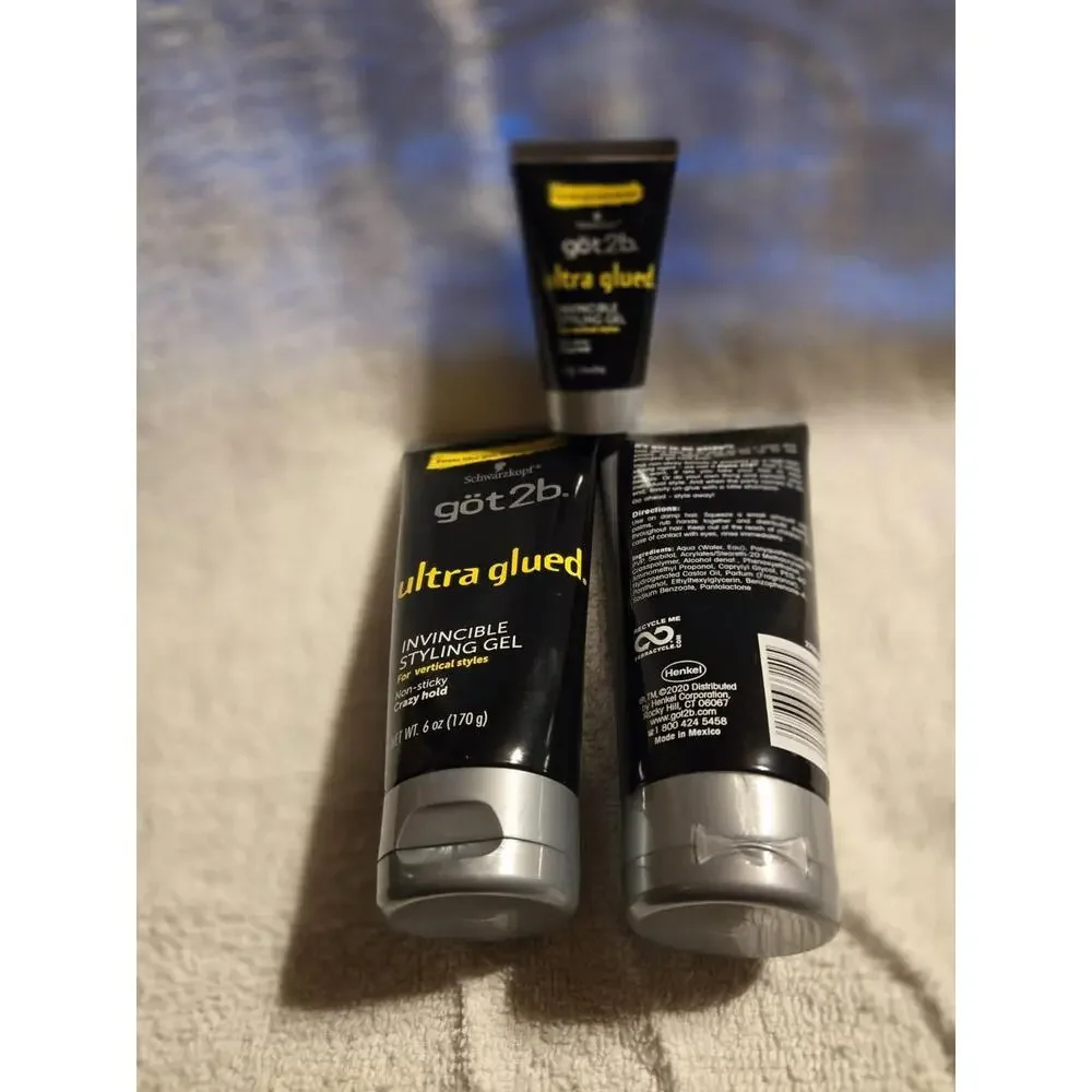 Got2B Ultra Glued Invincible Styling Gel 2 - 6 oz tubes + 1 Travel 1.25 oz tube